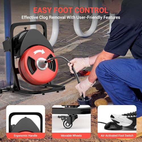 Drain Cleaner Machine 50FT x 1/2'' Sewer Snake For 2 To 4 Pipes - Image 7