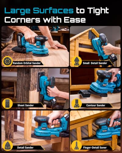 6-in-1 Muti-Sander 5” Random Orbit Sander Cordless, 2Pcs - Image 5