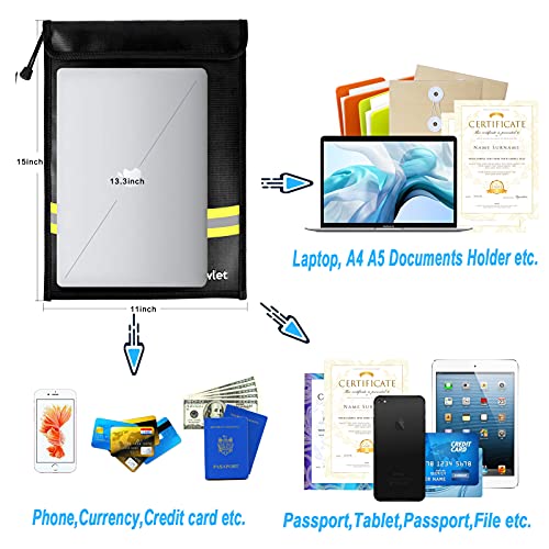 Fireproof Waterproof Money Document Bag, 15" x 11" Black - Image 6