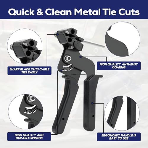 Stainless Steel Cable Tie Gun Black Kit, 100 Pack Metal Zip Ties - Image 5