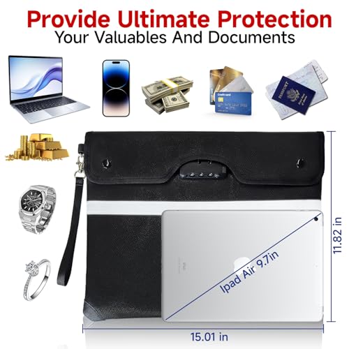 Fireproof Document Bag with Lock, 15x12 in Waterproof for Cash - Image 3