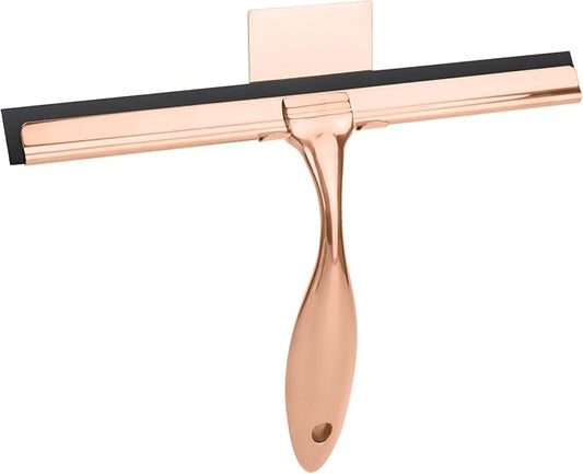 9.6 Inches All-Purpose Silicone Squeegee for Shower Doors with Adhesive Hook. Window Shower Cleaner Tool Suitable for Shower Glass Doors, Bathroom, Window and Car Glass.Rose Gold