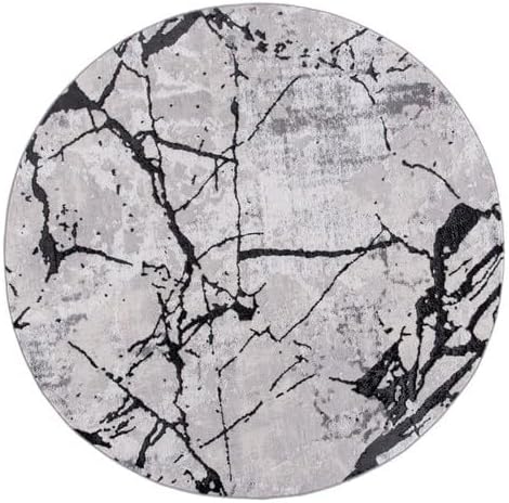 SAFAVIEH Amelia Collection Area Rug - 3' Round, Grey & Black, Modern Abstract Design, Non-Shedding & Easy Care, Ideal for High Traffic Areas in Living Room, Bedroom (ALA293K)