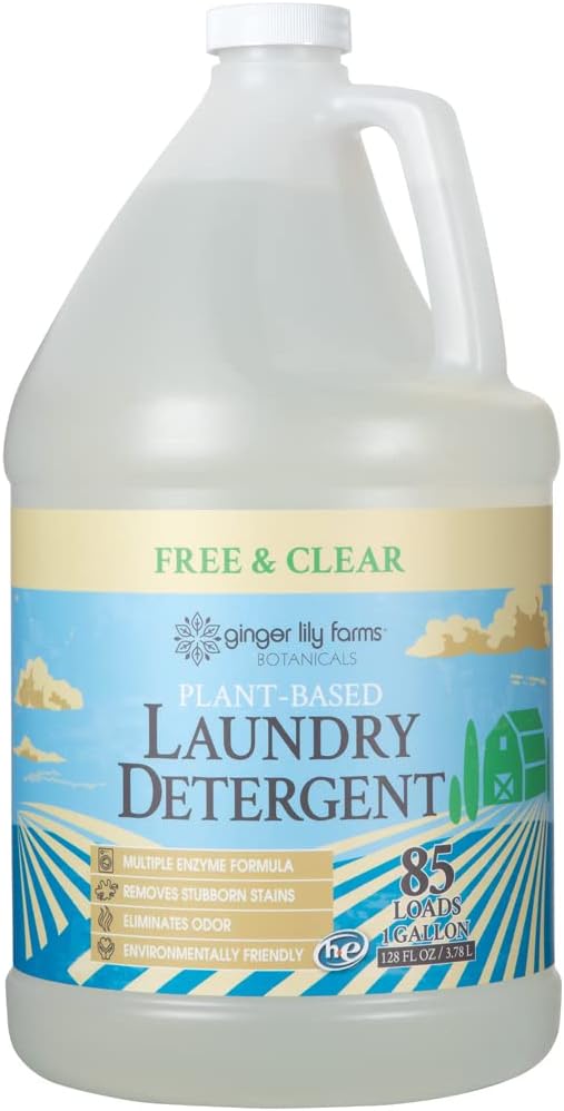 Ginger Lily Farms Botanicals Plant-Based Liquid Laundry Detergent, Free & Clear, Concentrated Formula, HE Compatible, 85 Loads, 1 Gallon (128 fl. oz.)