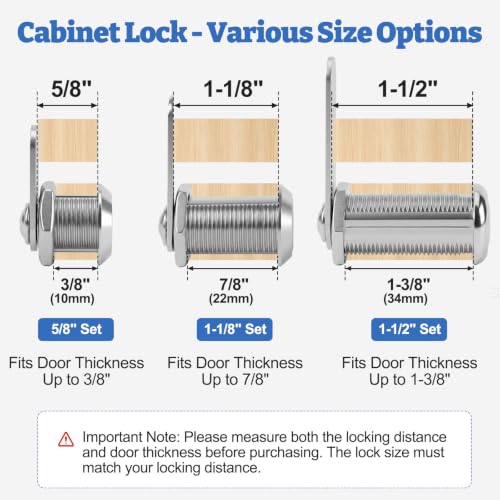 6 Pack 5/8" Cam Lock Keyed Alike, Cabinet Locks with Keys - Image 3