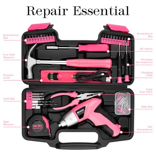 112PCS Pink Drill Set, 3.6V USB Cordless Drill & Home Tool Kit - Image 7