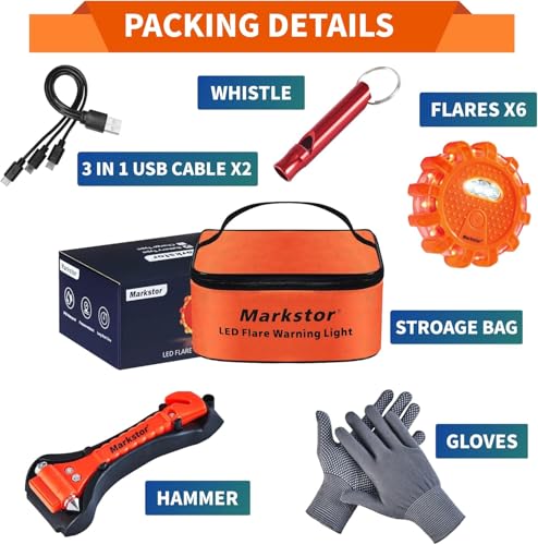 6-Pack LED Road Flares, Rechargeable roadside emergency kit - Image 3