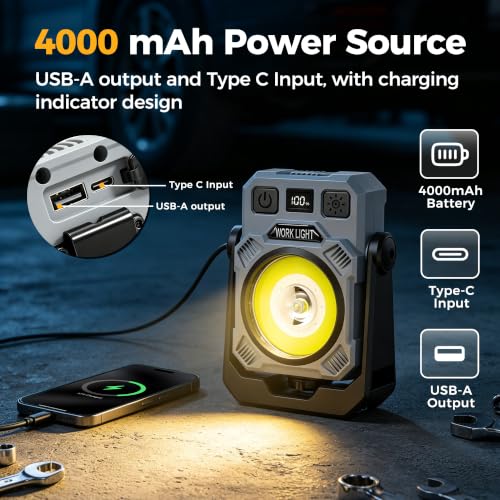 Magnetic Rechargeable Work Light, 2Pack 4000mAh Mechanic Light Up - Image 4
