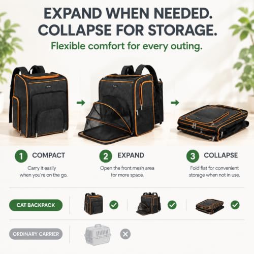 Cat Backpack Carrier, Expandable Pet Carrier for Cats & - Image 5