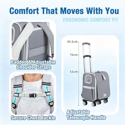 Pet Carrier Backpack with Wheels Rolling for Cats & Small Dogs - Image 8