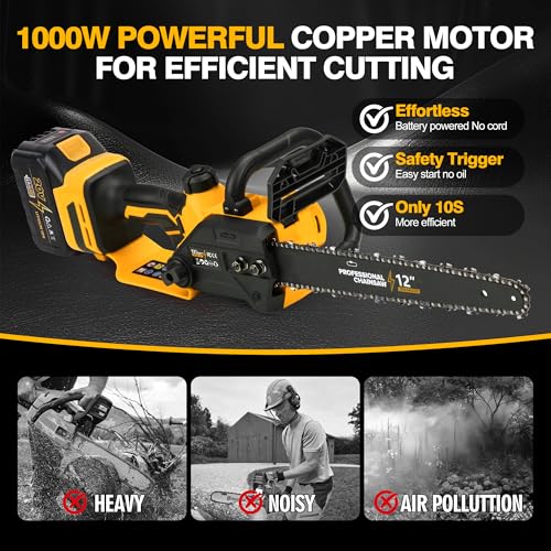 12" Electric Chainsaw Cordless, 20V Battery Powered - Image 3