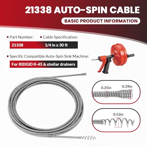 21338 Auto-Spin Replacement Drain Cable 1/4" x 30' | Phone & Computer - Image 4