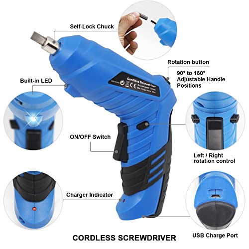 Blue Cordless Electric Screwdriver Set, 3.7V Rechargeable - Image 5
