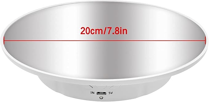 Motorized Rotating Display Stand,7.87inch /17.6LB Load, Mirror Covered 360 Degree Turntable Display Stand for Photography Products and Shows, Max Load 8KG/ 20CM Video Show (White)