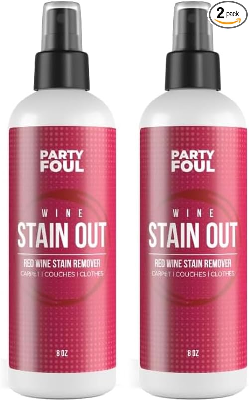 Party Foul Wine Stain Out Spray - Plant Based Red Wine Stain Remover for Clothes, Carpets, & Couches - Stain Remover Spray for Coffee, Tea, & Sports Drinks Stains - Unscented (8 Ounce (Pack of 2))