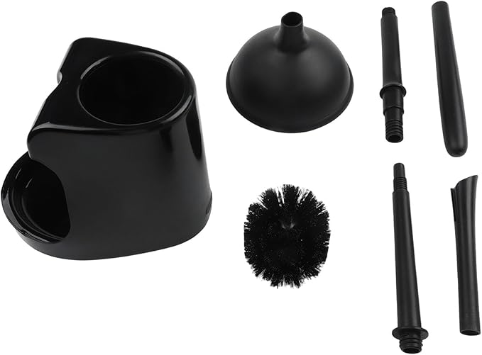 2-in-1 Removable Toilet Plunger and Brush Set with Holder, Heavy Duty Bathroom Cleaning Tools Bowl Scrubbing and Unclogging, Modern Black and White(Black)