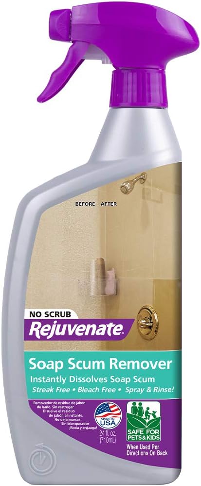 Rejuvenate RJ16CCLAM Cabinet & Furniture Restorer 16 oz, Clear, 16 Fl Oz & Scrub Soap Scum Remover Non-Abrasive Cleaning Formula-Spray and Rinse, 24-Ounce