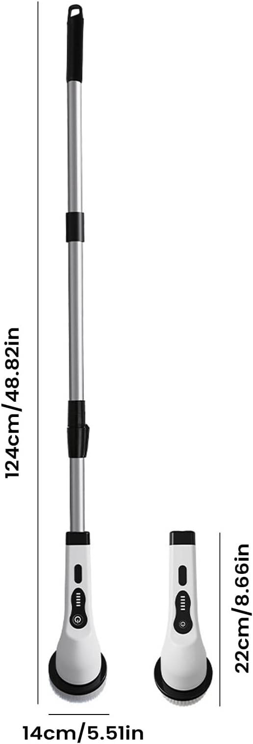 Electric Cleaning Brush, with Powerful Stain Removal, 124x14x9cm, Cordless Scrub Brush, Rechargeable Scrubber, Adjustable Handle, for Bathroom, Kitchen, Car, Shower, Floor, Tile, Tub, Wall, Toilet