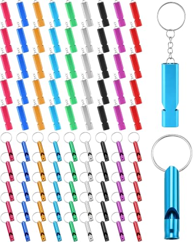 Tellegloww 90 PCS Emergency Whistle with Keychain Bulk, Aluminum - Image 2