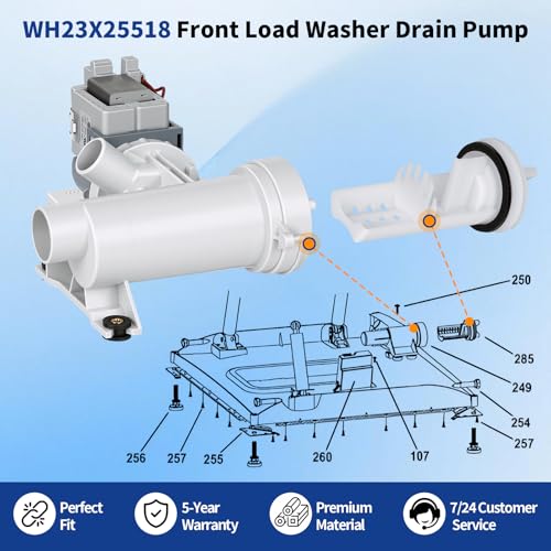 WH11X34740 WH23X25518 Drain Pump GFW450SSM1WW Fit for GE Front - Image 7