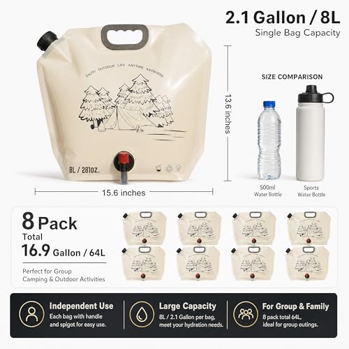 8-Pack 2.1 Gallon Collapsible Water Container, Portable - Image 3