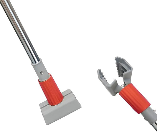 Heavy Duty Commercial Jaw Clamp Mop Handle 55.7 Inch Thickened Stainless Steel Red Mop Stick Industrial Grade Replacement Adjustable Mop Rod