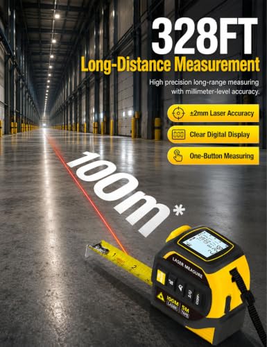 4-in-1 Laser Tape Measure, 328FT Laser Distance Meter with 16FT - Image 4