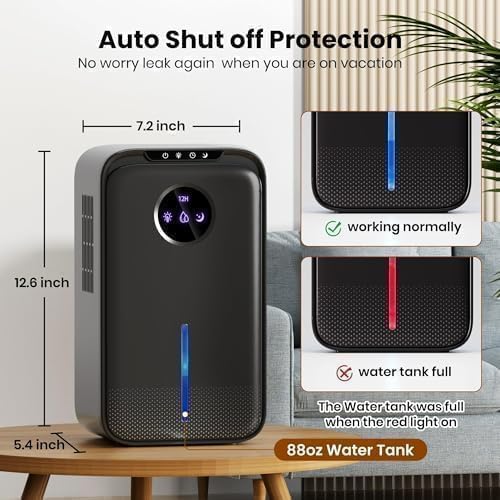 Dehumidifiers(88OZ) for Home Small Dehumidifier With Drain Hose Timer (8-12-24H) Quiet Portable Auto Shut Off for Bedroom Bathroom Basement Kitchen RV Closet(1000Sq.ft)