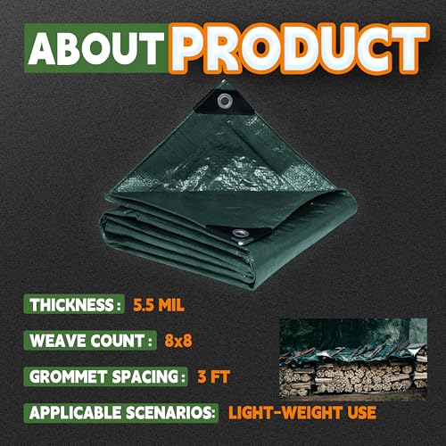 RAINDEWAY Green Tarp 10x12 Feet,5.5Mil Multipurpose Waterproof - Image 7