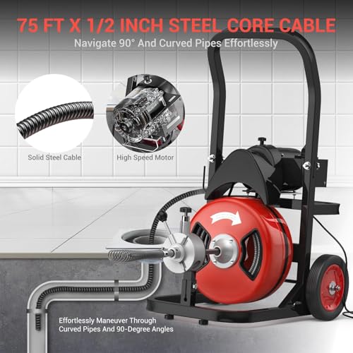 Garvee 75 ft x 1/2 in Drain Cleaning Machine, Sewer Auger Auto - Image 6