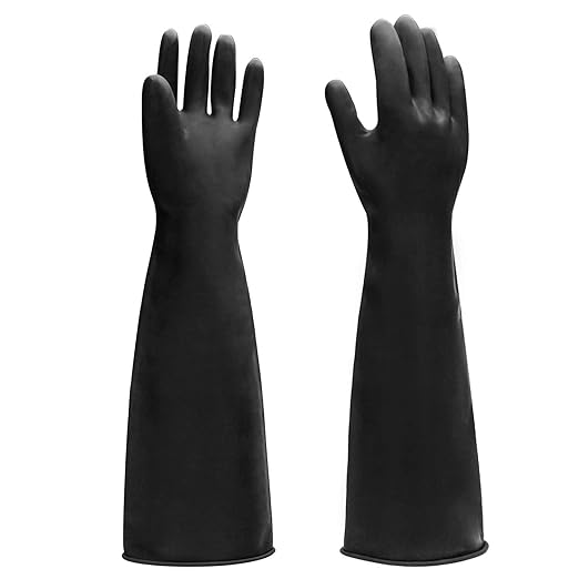 Long Rubber Work Gloves, 3 Pairs Chemical Resistant Gloves Waterproof, 22 Inch Heavy Duty Thick Black Latex Gloves for Cleaning Dishwashing Industry Gardening, Extra X Large