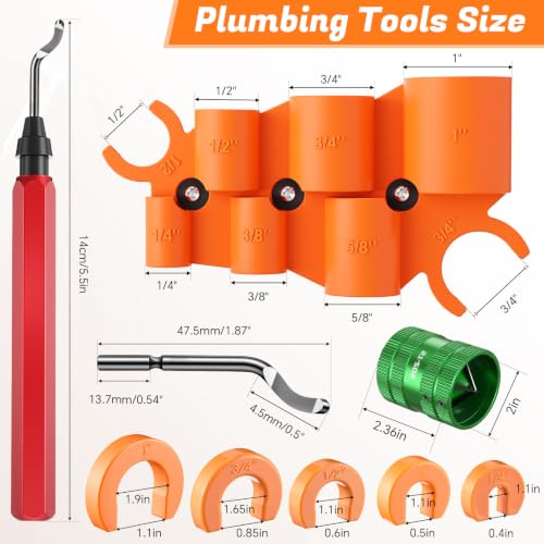 18 Pcs Plumbing Tool Kit, Pipe Depth Gauge, Reamer,St-209,Green - Image 3