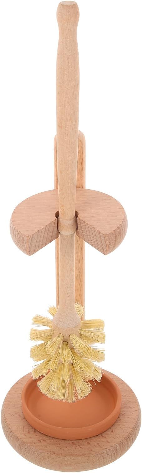Ciieeo Toilet Brush and Holder Set, Sisal Fiber Brush with Ceramic Beech Wood Base, Small Toilet Bowl Scrubber Cleaner for Bathroom Cleaning and Dormitory Use