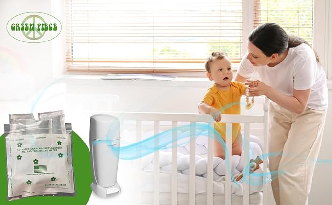Green Piece® 24 Pack Overstuffed All-Natural Diaper Pail Deodorizer | Activated Charcoal Air Purifier Compatible with Diaper Pails, Shoe Closets, Trash Cans, Pets - Made in The USA by Green Piece