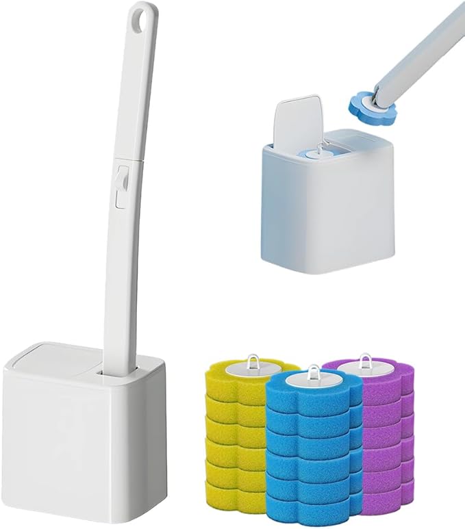 Disposable Toilet Brush, 2026 New Toilet Cleaning Supplies, Wall Mounted Toilet Bowl Cleaner Brush, Toilet Brush Holder, Toilet Bowl Brush and Holder Set (Wihte + 18pcs Brush Heads)