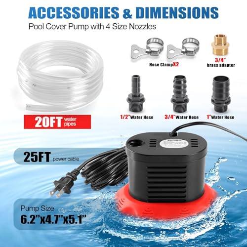Pool Cover Pump, 850 GPH Pool Water Pump with 20 FT Drain Hose - Image 4