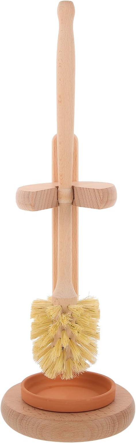 Artibetter Toilet Scrubber Brush Set with Ceramic Beechwood Base, Strong Tampico Bristles Toilet Bowl Cleaner for Bathroom Cleaning Accessories