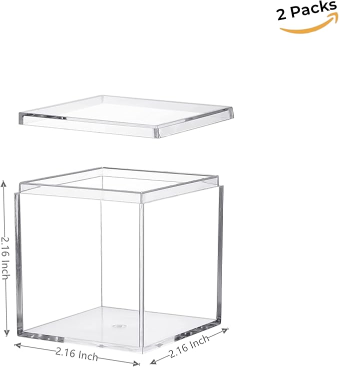 KissYou Small Acrylic Candy Box Clear Square Cube Plastic Gift Box with Lid Clear Display Case Jewelry Storage Organize Containers