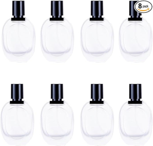 Glass Perfume Bottle Empty Refillable 8Pack Clear Travel Perfume Spray Atomizer Bottle 30ml Perfume Fine Mist Spray Perfume Bottle Atomizer Container with Sprayer Applicator (Frosted Clear 30ml 8PCS)