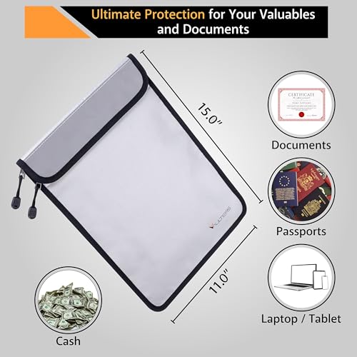 Upgraded Two Pockets Fireproof Document Bag (2000℉), 15”x - Image 4