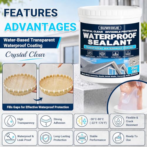 Clear Waterproof Sealant, SUWHXUE 35oz/1KG Water-Based | Home Repair - Image 3