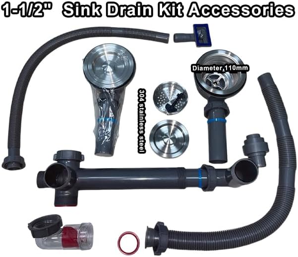 Double Sink Drain Kit Space Saving Kitchen Sink Drain Kit Multi Function P Trap Adjustable Kitchen Sink Drain Kit Universal Kitchen Sink Drain Kit 1 1/2 Flexible Drain Pipe