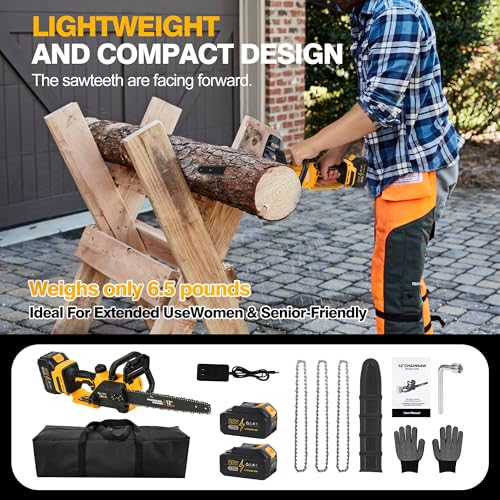 12" Electric Chainsaw Cordless, 20V Battery Powered - Image 8