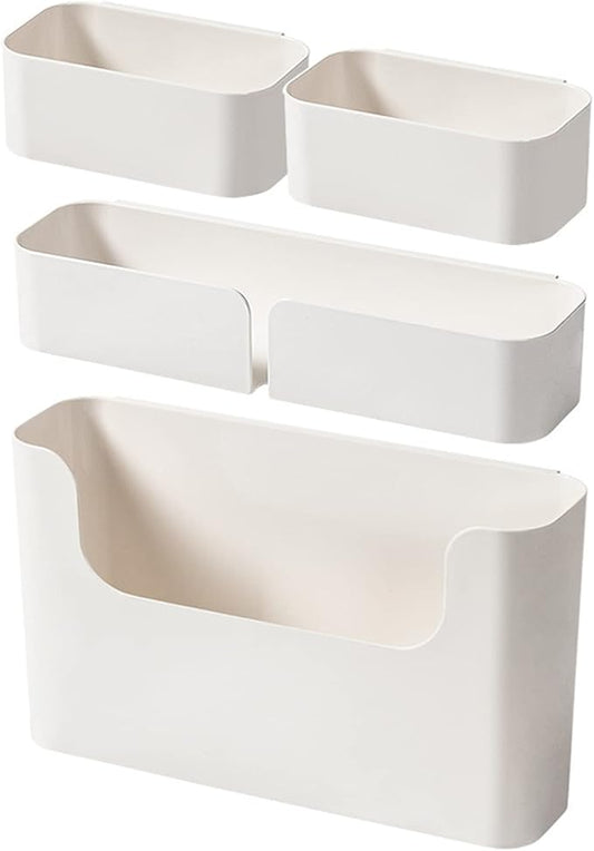 4 Pack Bedside Shelf Wall Mount,Wall Mounted Floating Shelf, Bedside Shelf Organizer Set,Non-Drilling Adhesive Plastic Storage Organizer for Home Decor,Kitchen,Bedroom,Bathroom,Rv (White)