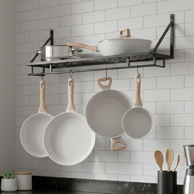 Pot and Pan Shelf – Heavy-Duty Adjustable Cookware Rack for Cabinet or Countertop | Space-Saving Kitchen Organizer for Pots, Pans & Lids Storage
