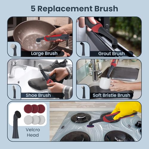 LifeBasis Cordless Rechargeable Power Scrubber Brush, Red - Image 3