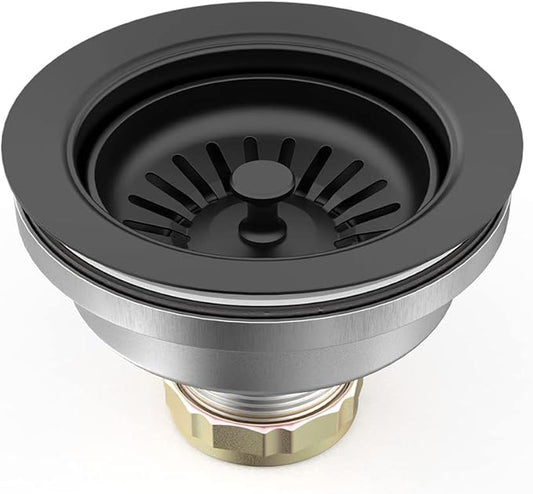 BOTEMY B9173 Kitchen Sink Drain Assembly 3-1/2 inch with Removable Sink Strainer Basket/Stopper 304 Stainless Steel (Matte Black)