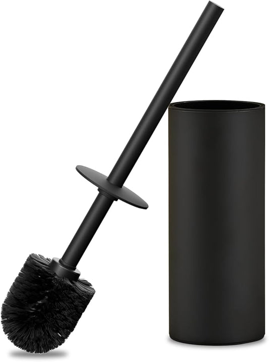 304 Stainless Steel Toilet Bowl Brush and Holder Set, Circular Floor Toilet Brush Holder, Long Handle, Bathroom Heavy-Duty Cleaner, High-End Cylinder Wall，2 Brush Head (Black) YIGUANXIN