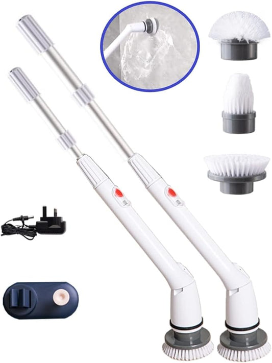 Electric Spin Scrubber, Electric Cleaning Brush Scrubber 360 Cordless Power Cleaning Brush with Telescopic Rod Handle, Portable Spin Scrubber for Cleaning Kitchen, Floor, Toilet, 3 Brushes & a Holder