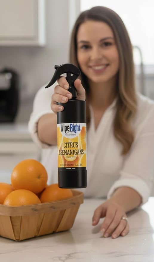 Wipe Right Cleaning Solution- Citrus Shenanigans- Multi Purpose Household Daily Cleaner. Plant Based 16 oz. Orange Scented. Use in Kitchen, bathroom, countertop,walls,fridge,stove
